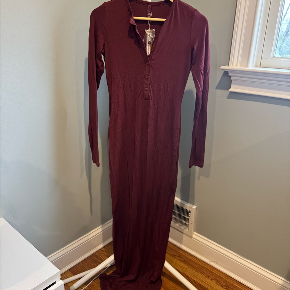 SKIMS sleep henley long dress
